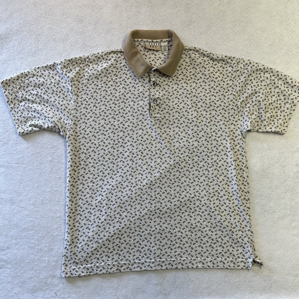 Vintage Y2K Trader Bay Polo Shirt Mens Large Rectangle Golf Short Sleeve Cotton